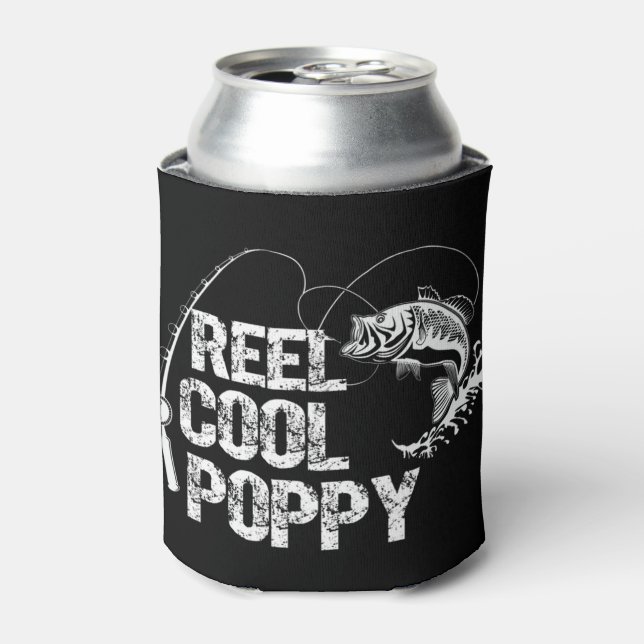 Mens Reel Cool Poppy Design with Fish and Fishing  Can Cooler (Can Front)