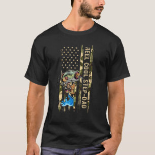 Mens Reel Cool Step Dad Camouflage American Flag F T-Shirt
