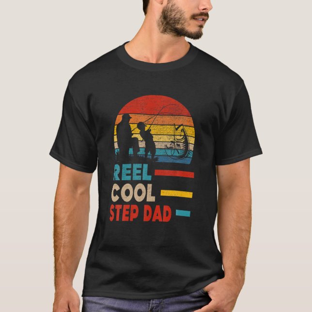Mens Reel Cool Step Dad Fisherman Daddy Father Day T-Shirt (Front)
