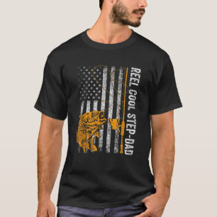 Mens Reel Cool Step Dad Shirt American Flag Fishin