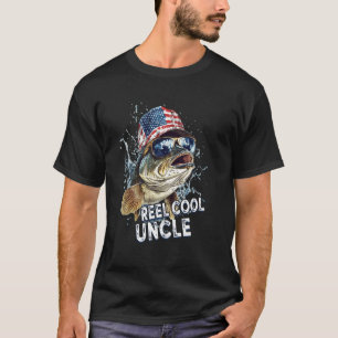 Mens Reel Cool Uncle American Flag Fishing Fathers T-Shirt