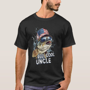 Mens Reel Cool Uncle American Flag Fishing Fathers T-Shirt