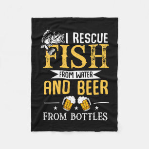 Mens rescue fish from water and beer from bottles fleece blanket