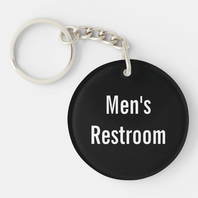 Men's Restroom Black and White Text Template  Key Ring (Front)