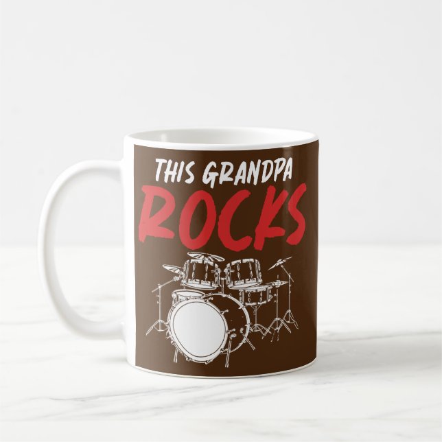 Mens Retired Grandpa Drummer Rock Music Drum Set Coffee Mug (Left)