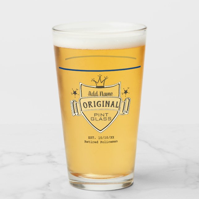 Mens RETIREMENT (ADD NAME) Thin Blue Line Law Glass (Front Filled)