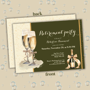 Men's Retirement Gold Green Champagne Party Invitation