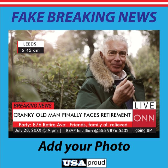 Mens Retirement Party Funny Breaking TV News Fab Invitation (Creator Uploaded)