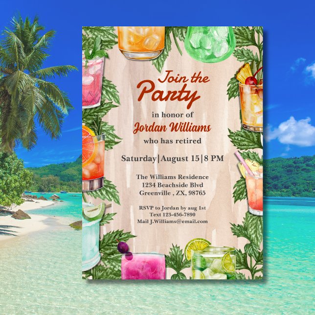 Men's Retirement Summer Backyard Cocktail Party  Invitation (Creator Uploaded)
