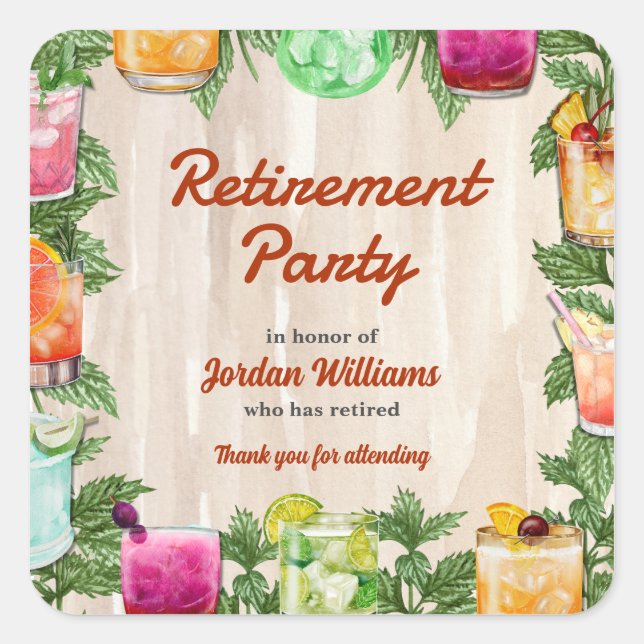 Men's Retirement Summer Backyard Cocktail Party  Square Sticker (Front)