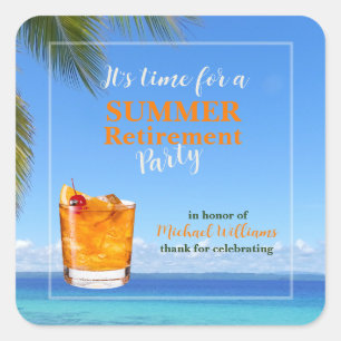 Men's Retirement Summer Ocean Cocktail Party Square Sticker