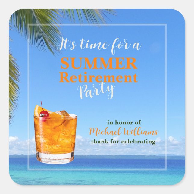Men's Retirement Summer Ocean Cocktail Party Square Sticker (Front)