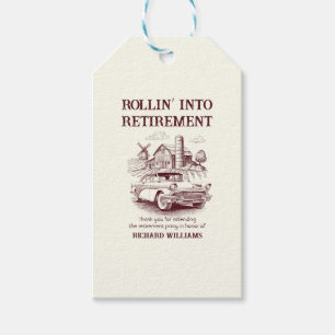 Men's Retirement Vintage Barn Car Rollin' into  Gift Tags