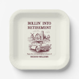 Men's Retirement Vintage Barn Car Rollin' into  Paper Plate