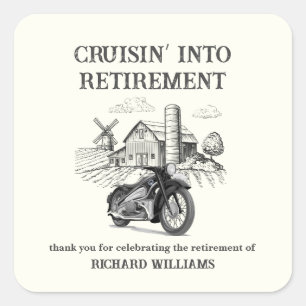 Men's Retirement Vintage Barn Motorbike Cruising Square Sticker