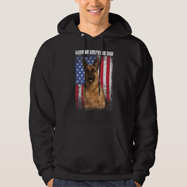 Mens Retro American Flag German Shepherd Dad  For  Hoodie (Front)