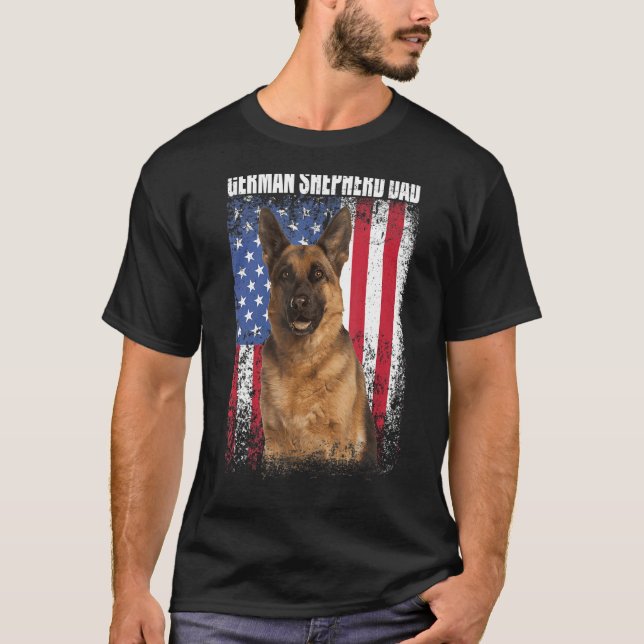 Mens Retro American Flag German Shepherd Dad  For  T-Shirt (Front)