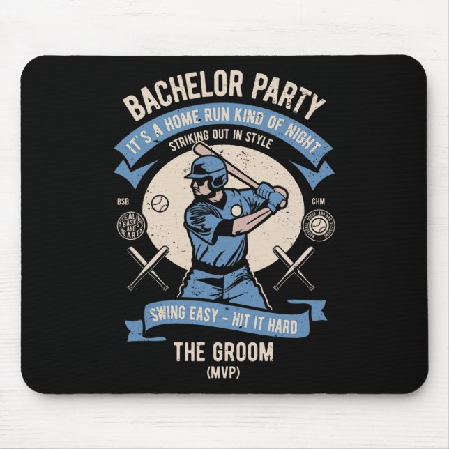 Mens Retro Bachelor Party Baseball  Mouse Mat (Front)