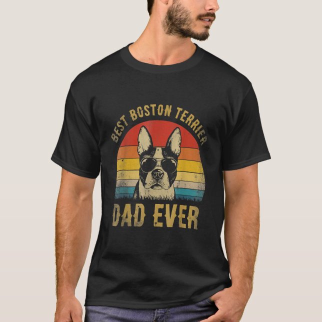 Mens Retro Best Boston Terrier Dad Ever Fathers Da T-Shirt (Front)