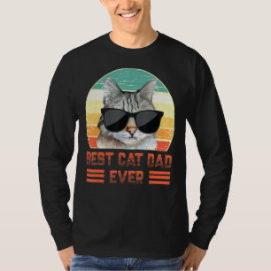 Mens Retro Best Cat Dad Ever , Cat With Sunglasse T-Shirt
