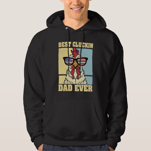 Mens Retro Best Cluckin Dad Ever Chicken Dad Roost Hoodie (Front)