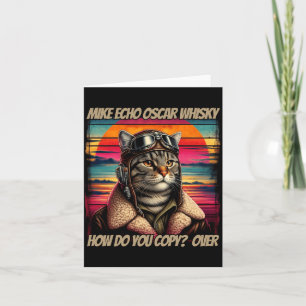 Mens Retro Cat Pilot Mike Echo O Whisky Meow Card