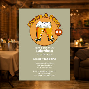 Men's Retro Cheers & Beers Glasses 40th Birthday Invitation