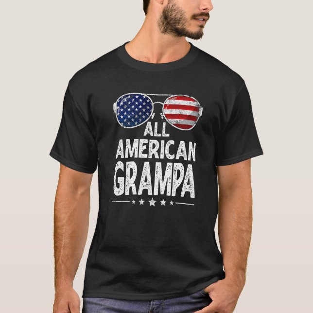 Mens Retro Father's Day Family All American Grampa T-Shirt (Front)