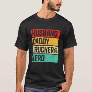 Mens Retro Husband Daddy Trucker Hero Father's Day T-Shirt