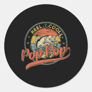 Mens Retro Reel Cool Pop Pop Fishing Fathers Day  Classic Round Sticker