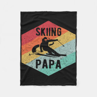 Mens Retro Skiing Papa 70's Skiers Ski Gift Fleece Blanket