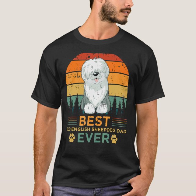 Mens Retro Style Best English Sheepdog Dad Ever Fa T-Shirt (Front)