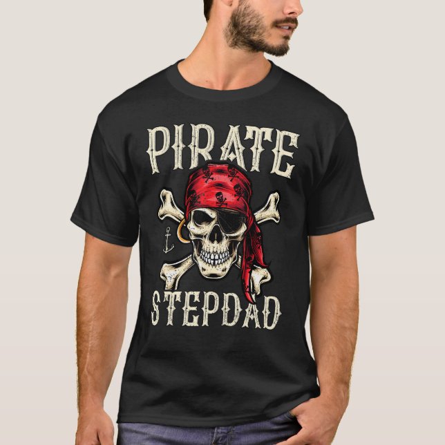 Mens Retro Style Skull Skeleton Pirate Stepdad Fat T-Shirt (Front)
