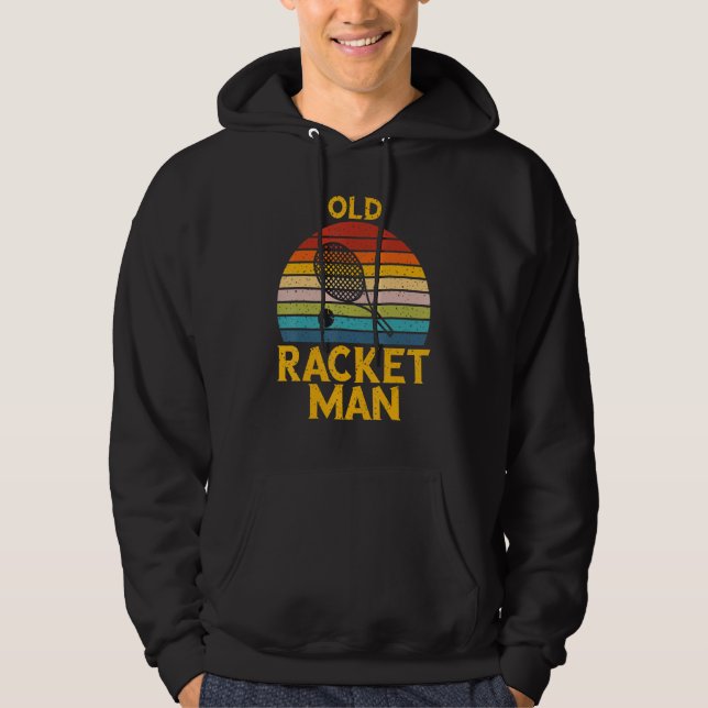 Mens Retro Tennis Lover Old Racket man Tennis Play Hoodie (Front)