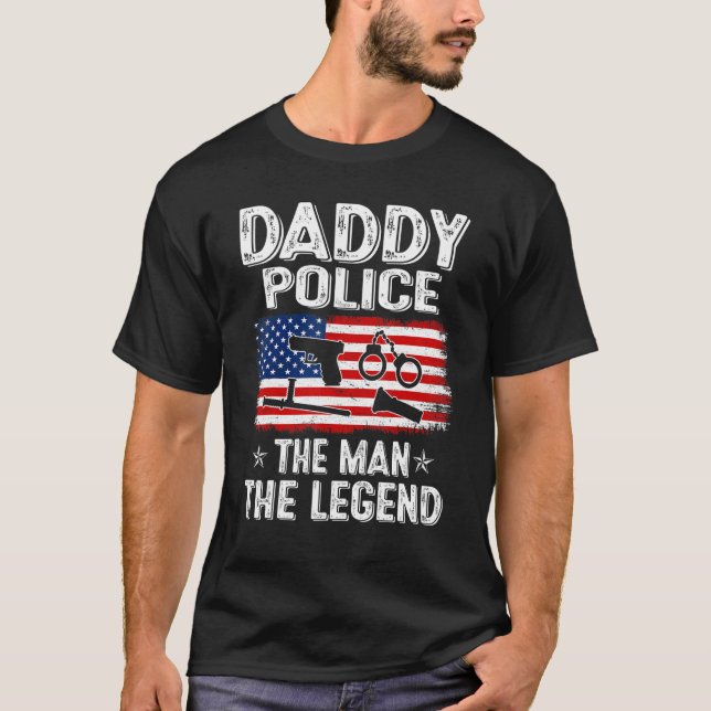 Mens Retro Us Flag Father's Day Daddy Police The L T-Shirt (Front)