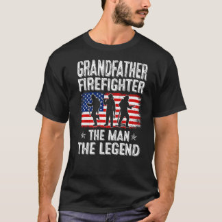 Mens Retro Us Flag Fathers Day Grandfather Firefig T-Shirt