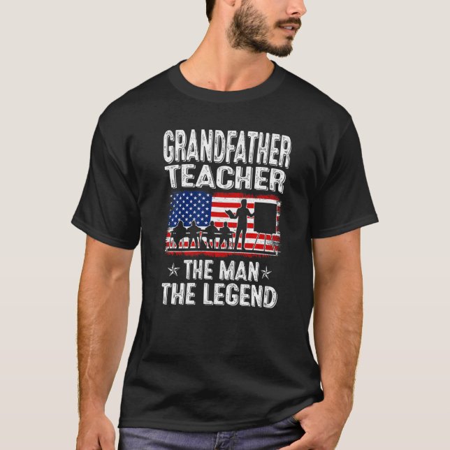 Mens Retro Us Flag Father's Day Grandfather Teache T-Shirt (Front)