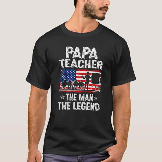 Mens Retro Us Flag Father's Day Papa Teacher The L T-Shirt (Front)