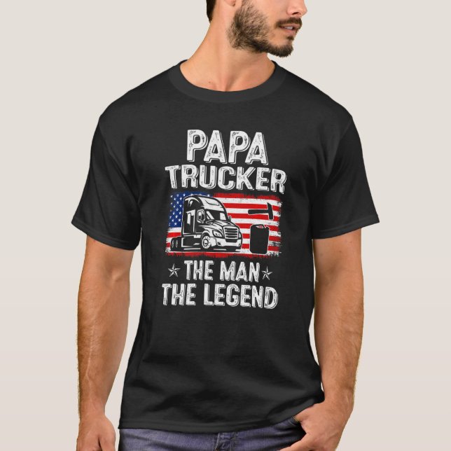 Mens Retro Us Flag Father's Day Papa Trucker The L T-Shirt (Front)