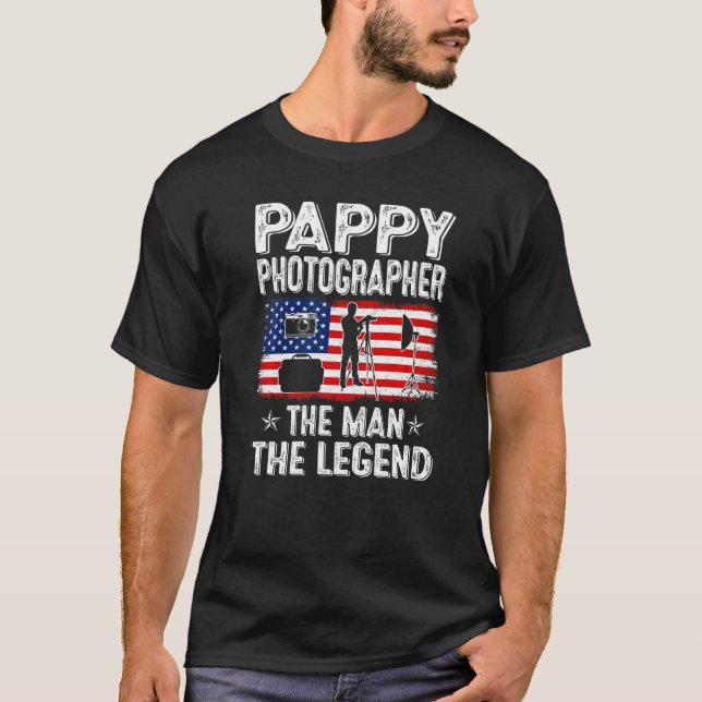 Mens Retro Us Flag Father's Day Pappy Photographer T-Shirt (Front)
