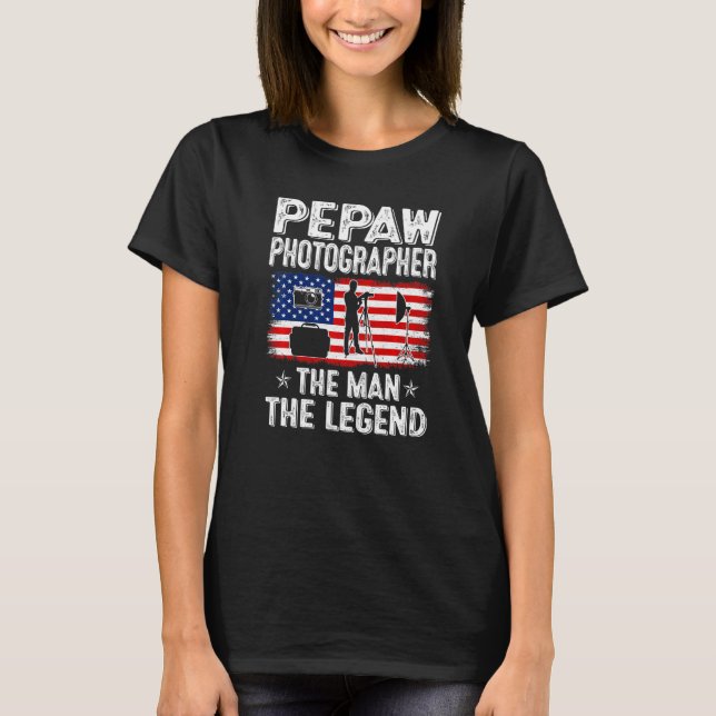 Mens Retro Us Flag Father's Day Pepaw Photographer T-Shirt (Front)