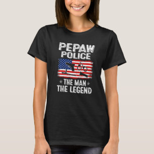 Mens Retro Us Flag Father's Day Pepaw Police The L T-Shirt