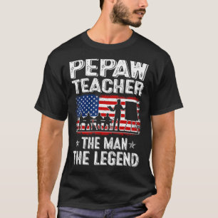 Mens Retro Us Flag Father's Day Pepaw Teacher The T-Shirt