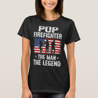 Mens Retro Us Flag Father's Day Pop Firefighter Th T-Shirt