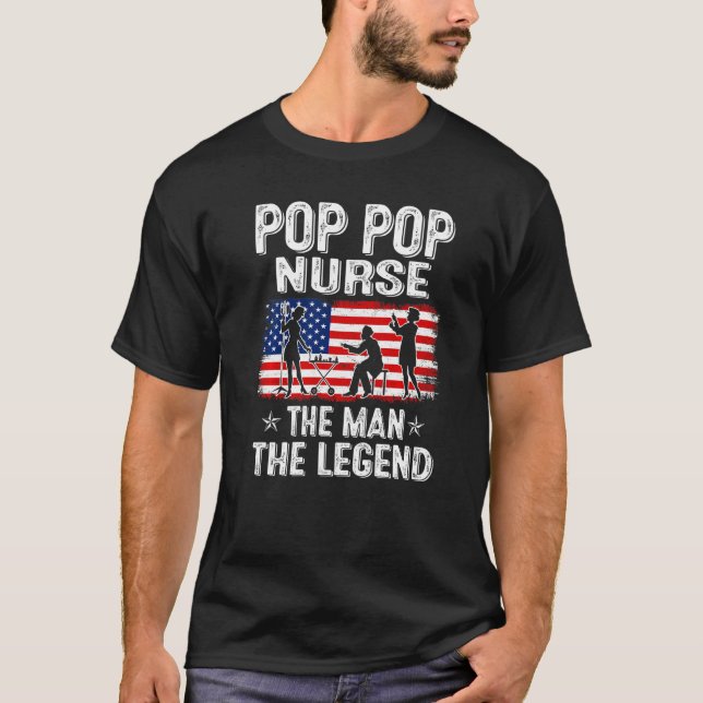 Mens Retro Us Flag Father's Day Pop Pop Nurse The  T-Shirt (Front)