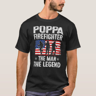 Mens Retro Us Flag Father's Day Poppa Firefighter T-Shirt