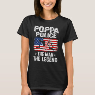 Mens Retro Us Flag Father's Day Poppa Police The L T-Shirt