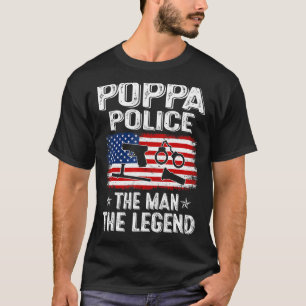 Mens Retro Us Flag Father's Day Poppa Police The L T-Shirt