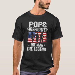 Mens Retro Us Flag Father's Day Pops Firefighter T T-Shirt