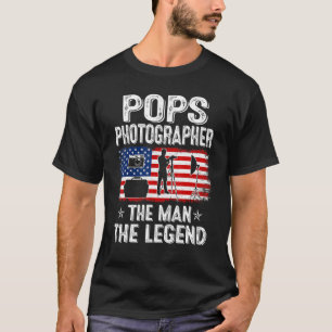 Mens Retro Us Flag Father's Day Pops Photographer T-Shirt